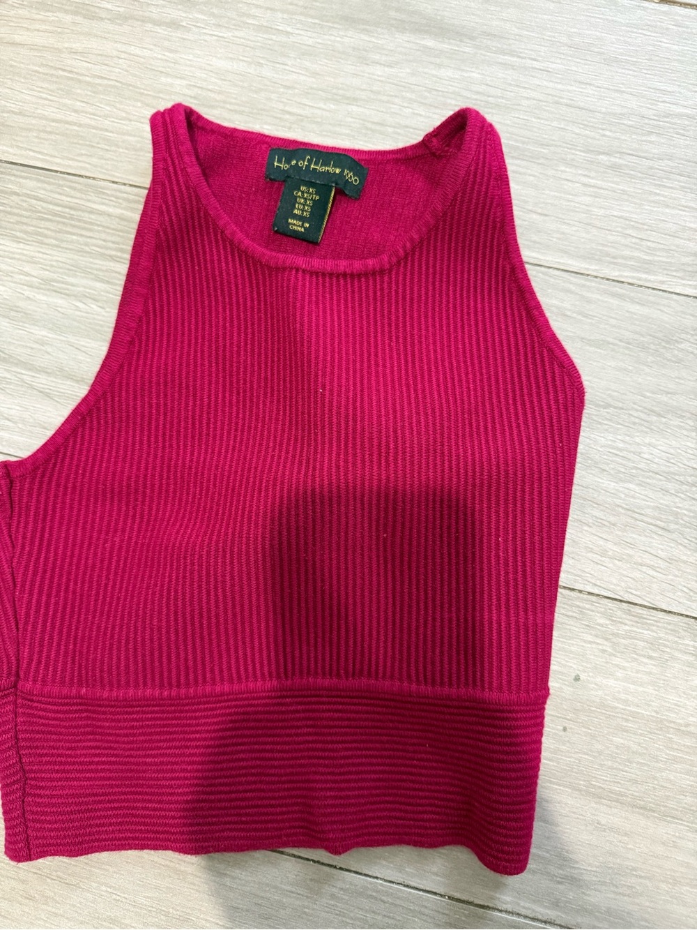H by Halston Ribbed Crop Tank - Fuchsia Pink